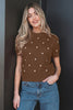 White Elegant Polka Dot Bubble Short Sleeve Sweater
