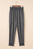 Medium Grey Elastic High Waist Pocketed Cargo Jogger Pants