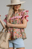 Multicolour Floral Tiered Ruffled Short Sleeve Blouse