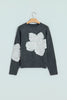 Dark Grey Beaded Floral Accent Casual Round Neck Sweater