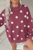 Red Polka Dot Print Contrast Detail Oversized Tunic Sweatshirt