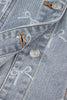 Sky Blue Bow Knot Print Light Wash Raw Hem Denim Jacket