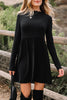 Red Dahlia Frilled Neck Ribbed Knit Patchwork Long Sleeve Mini Dress