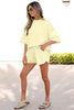 Light Pink Solid Color Exposed Seam Mock Neck Oversize Tee Casual Shorts 2pcs Outfit