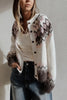 White Geometric Pattern Brushed Knit Button Cardigan