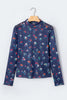 Blue Polka Dot Floral Mesh Long Sleeve High Neck Pullover Sheath Top