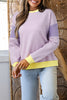 Purple Stripe Contrast Trim Colorblock Patchwork Drop Shoulder Knit Top