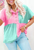 Mint Green Two Tone Half Buttons Collared T Shirt
