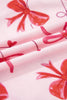 Red Romantic Bow Print Loose Tee Drawstring Shorts 2pcs Lounge Set