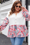 Apricot Plus Size Printed Patchwork Textured Buttoned Blouse