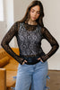 Black Leopard Pattern Sheer Mesh Long Sleeve Top