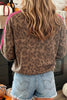 Brown Leopard Print Striped Detail Relaxed Pullover Sweatshirt