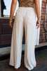 Jet Stream Drawstring Elastic Waist Button Pleated Detail Wide Leg Pants