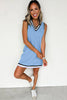 Myosotis Color Contrast Trim V Neck Shift Sleeveless Mini Dress