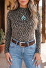 Brown Leopard Print Long Sleeve Sheath Pullover Western Style Top