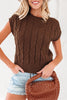 Dark Brown Cable Texture Crew Neck Short Sleeve Sweater Top
