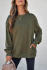 Coffee Solid Color Textured Round Neck Drop Shoulder Pullover Sweatshirt