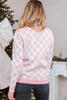 Red Checkered Christmas Tree Pattern Button V Neck Cardigan Sweater