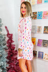 Pink Christmas Twinkle Tree Print Shirt Sleep Dress