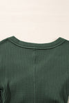 Blackish Green Ribbed Knit Slim Fit Wrap V Neck Bodysuit