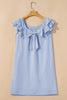 Beau Blue Textured Flutter Sleeve Square Neck Bow Back Mini Dress