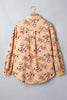 Khaki Floral Print Long Sleeve Denim Jacket Shift Silhouette Tunic Length Casual Daily Wear