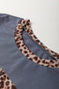 Dark Blue Leopard Colorblock Patchwork Long Sleeve Drop Shoulder Top