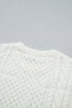 Beige Solid Color Cable Detail Knit Loose Round Neck Sweater