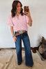 Iceland Blue Floral Textured Jacquard Puff Sleeve Blouse