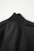 Black Puffy Flounce Sleeve Leopard Trim V Neck Blouse