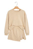 Parchment Solid Color Long Sleeve Top Split Skort 2pcs Outfit