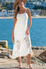 White Tie Spaghetti Straps Floral Lace Overlay Long Dress