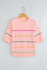 Green Colorblock Striped Half Sleeve Drop Shoulder Sweater