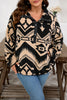 Black Plus Size Western Aztec Pattern Half Button Collared Plush Sweatshirt