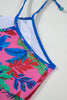 Blue Fashion Print Tied Straps Crop Vest and High Waist Plus Size Bikini