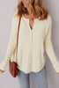 Oatmeal Textured Knit Half Buttons Henley Top