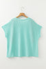 Light Blue Twisted Rib Contrast Pocket Knit Crew Neck Plus Size T Shirt