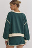 Evergreen Color Contrast Loose Pullover and Lace-up Waist Skirt Set