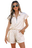 Beige Leopard Zip Polo Top 2pcs Short Set