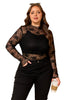 White Plus Size Floral Mesh Long Sleeve Top