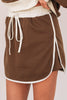 Rose Red Color Contrast Loose Pullover and Lace-up Waist Skort Set