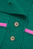 Green Stripe Half Buttons Drop Shoulder Plus Size Sweater