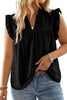 Black Plus Size Swiss Dot Ruffle Lace Trim V Neck Tank Top