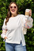 White Plus Size Exposed Seam Detail Contrast Dot Floral Patchwork Sleeve Sweatshirt