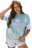 Smoke Green Frayed Denim Star Patched Oversize T Shirt