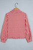Red Plaid Long Sleeve Button Down Frill Detail Casual Shirt