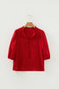 Fiery Red Solid Color Frilled V Neck Bow Detail 3/4 Sleeve Blouse