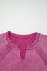 Red Dahlia Lace Patchwork Detail Notched Neck Mineral Wash Baggy Sweatshirt