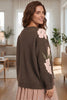 Dark Brown Floral Print Drop Shoulder Relaxed Pullover Sweater