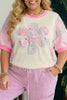 Beige Plus Size Floral Patchwork Short Sleeve Patch Embroidery Cotton T Shirt